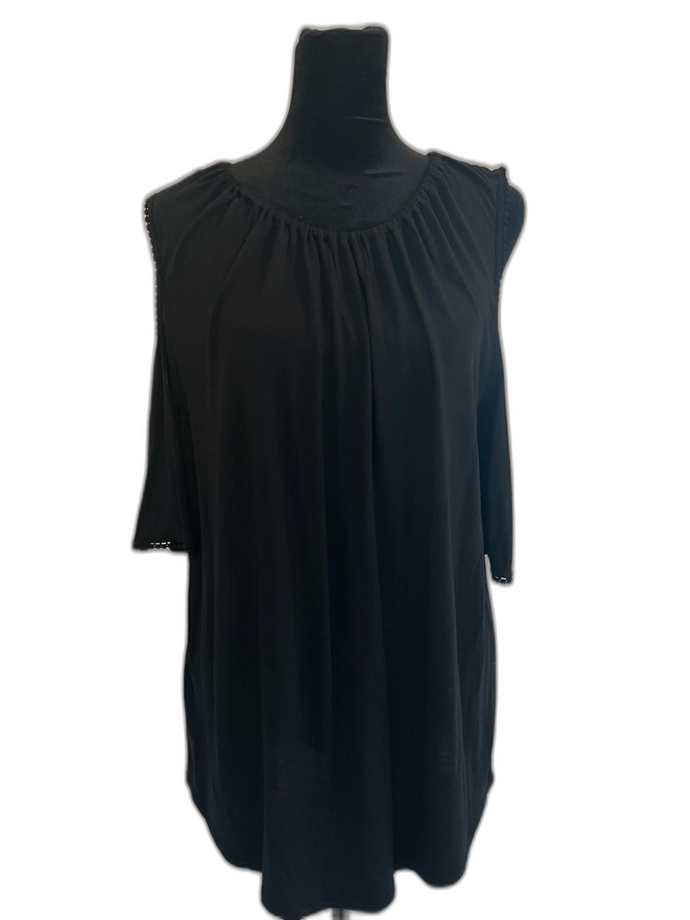 LOFT XL Black Cold Shoulder 3/4 Sleeve Blouse Crochet Trim